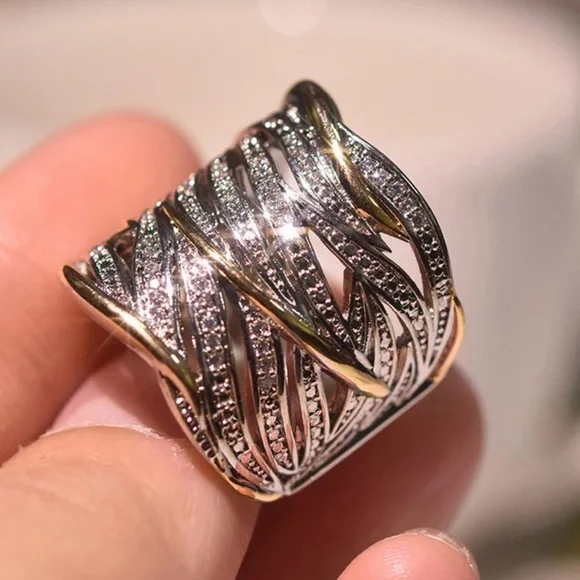 New Two Tone Multilayer 925 Sterling Silver Ring - Picture 3 of 9